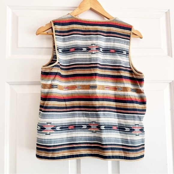 Jones New York Vintage 80s Striped Linen Western Vest Size SP Southwestern - Picture 5 of 8